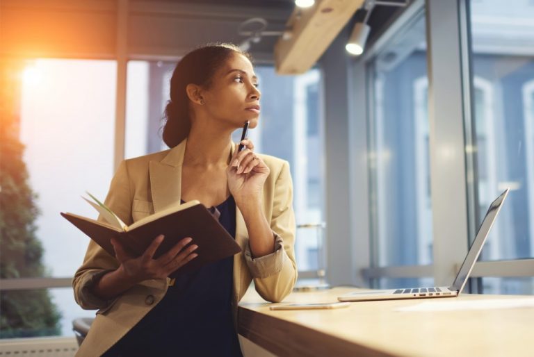 Female entrepreneur thinking