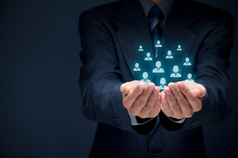 man holding user icons