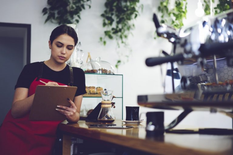 Cafe owner working