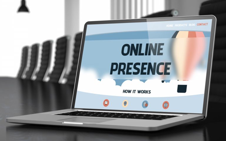 a computer with "online presence" showing
