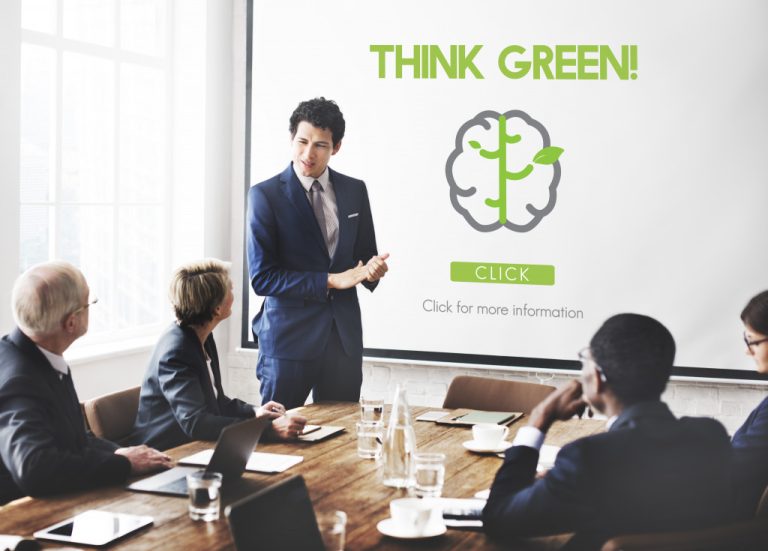 executive having a meeting about eco friendly practices
